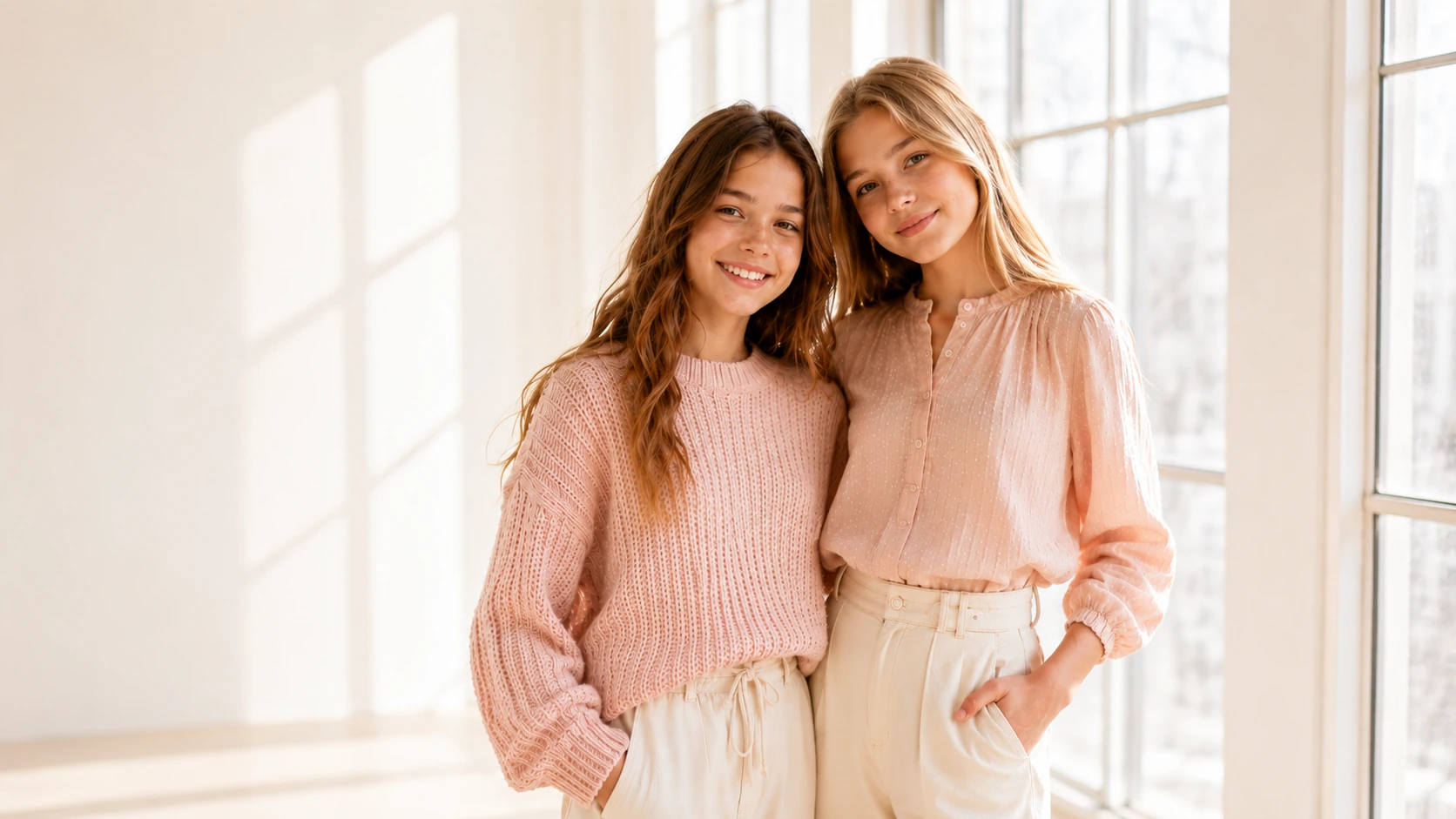 Девочки в светлых образах для школы Pink Models